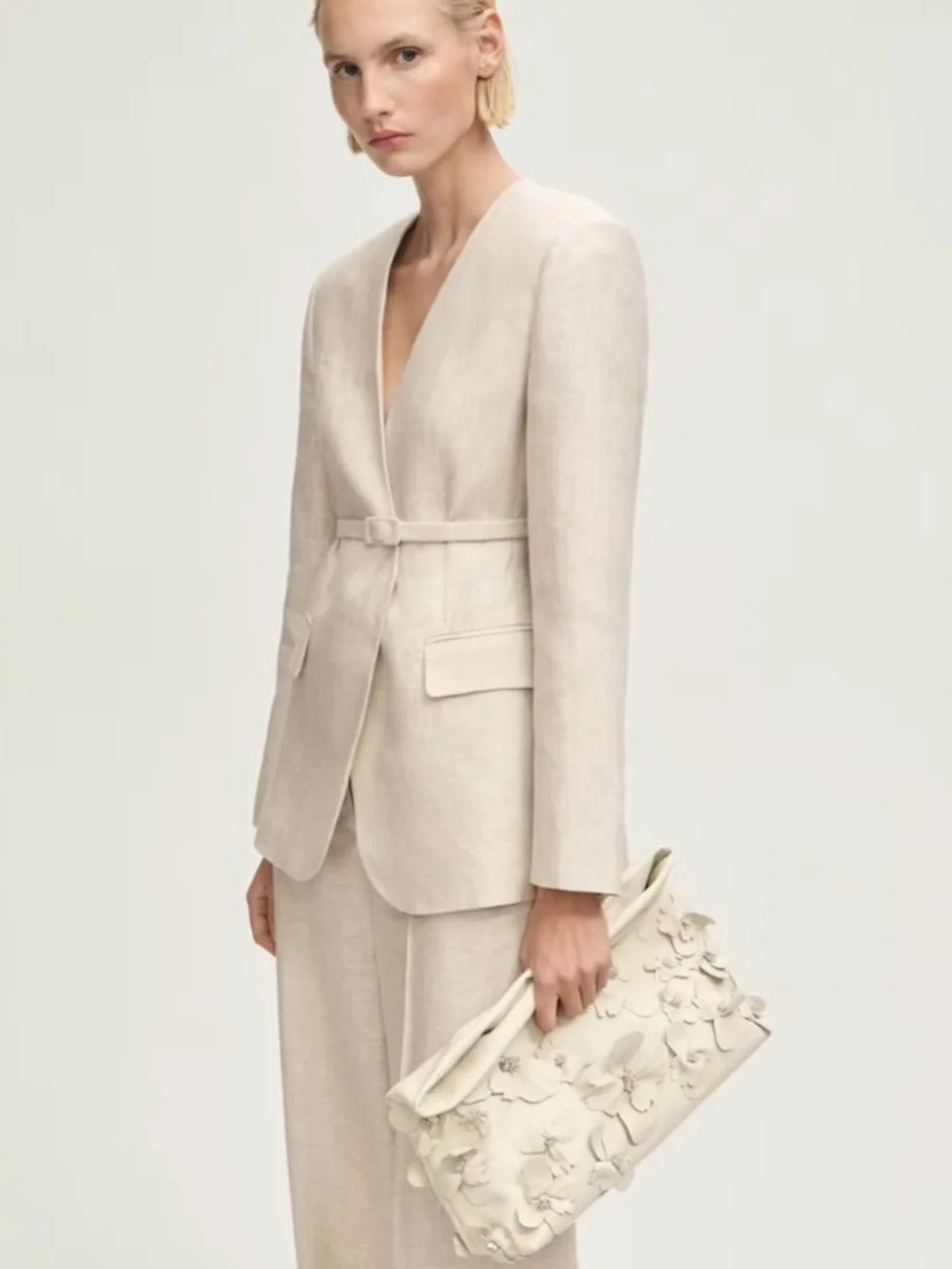 [NWT] Mango Suit Linen Blazer with Belt - XS
